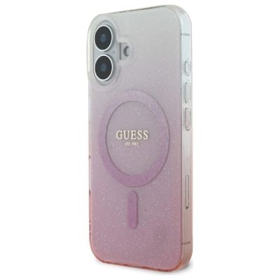 2. Etui Guess IML Glitter Gradient MagSafe na iPhone 16 Plus - różowe