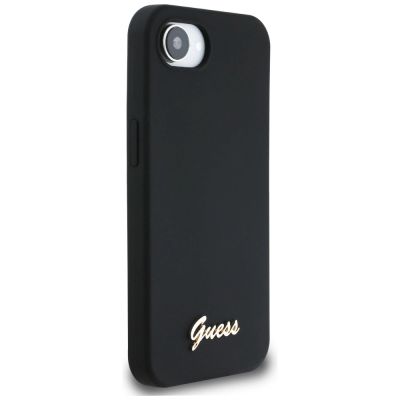 4. Etui Guess Silicone Script Metal Logo MagSafe na iPhone 16e - czarne