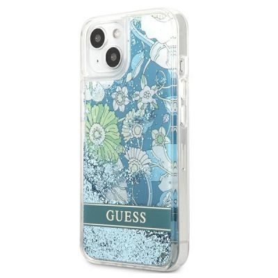 2. Etui Guess Flower Liquid Glitter na iPhone 13 - zielone