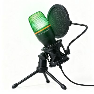 3. Wozinsky mikrofon do komputera studyjny gamingowy USB Statyw RGB - czarny