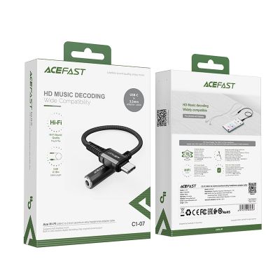 5. Acefast kabel audio USB Typ C - 3,5mm mini jack (żeński) 18cm, DAC, AUX czarny (C1-07 black)
