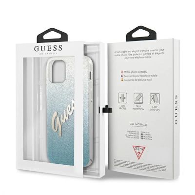 8. Etui Guess Glitter Gradient Script na iPhone 12 mini - niebieskie