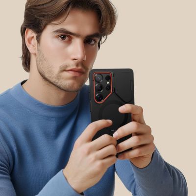 8. Etui Tech-Protect Kevlar Aura MagSafe na Samsung Galaxy S25 Ultra - czarno-pomarańczowe