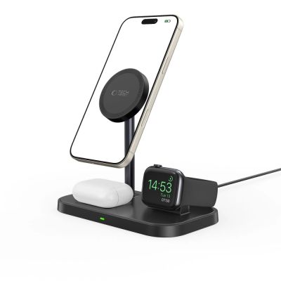 8. Ładowarka Tech-Protect QI15W-A22 indukcyjna MagSafe ze stojakiem 3w1 MagSafe na smartfon / Apple Watch / AirPods - czarna