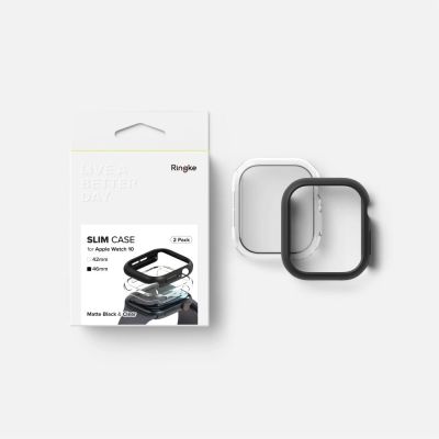 7. Etui Ringke Slim 2-pack na Apple Watch 10 46 mm - przezroczyste i czarny mat
