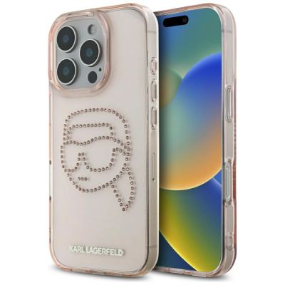 Etui Karl Lagerfeld IML Rhinestones Karl Head do iPhone 16 Pro różowy