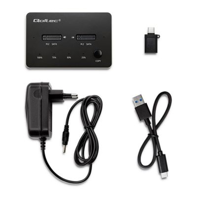 7. QOLTEC STACJA DOKUJĄCA DYSKÓW 2X SSD M.2 SATA | NGFF | USB TYP C
