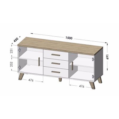 3. Komoda LOTTA 150 2D3S wotan + czarny mat
