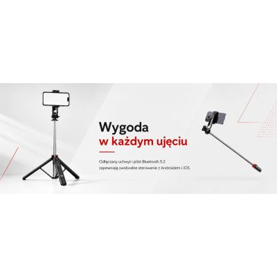 25. Wozinsky Selfie stick WC1Y3S teleskopowy tripod 1.3m z uchwytem na telefon - czarny