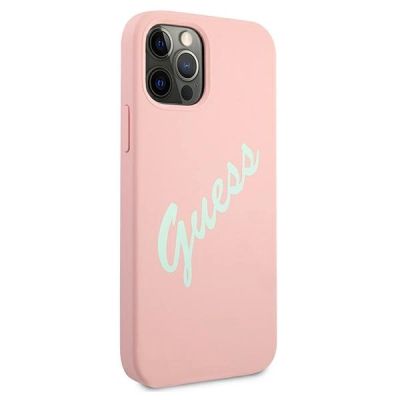 4. Etui Guess Silicone Vintage na iPhone 12 / iPhone 12 Pro - różowo-zielone