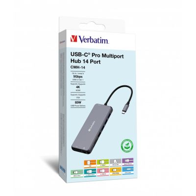 Adapter Verbatim CMH-14 USB Type-C 5000 Mbit/s Srebrny