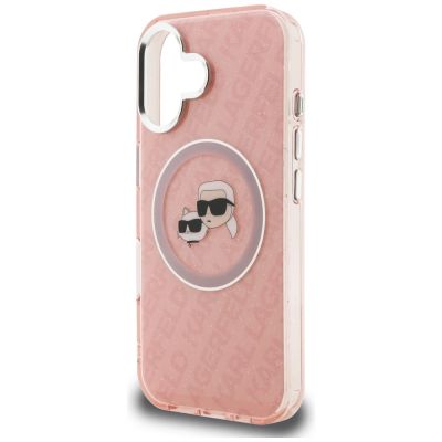 6. Etui Karl Lagerfeld IML Glitter Karl & Choupette Heads Logo MagSafe na iPhone 16 - różowe