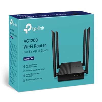 18. Router TP-LINK Archer C64 Obsługa standardu Wi-Fi 802.11ac Wave2 – 867 Mb/s w paśmie 5 GHz i 400 Mb/s w paśmie 2,4 GHz†.