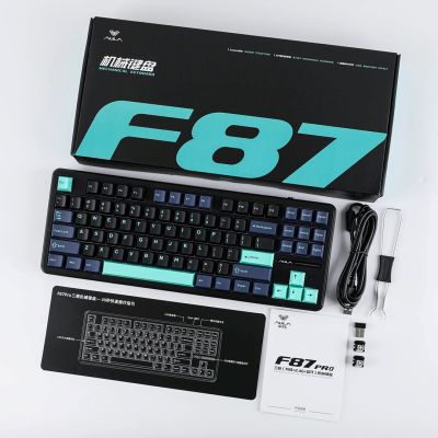 8. Klawiatura gasket F87 Pro Dark Blue + Black + Cyan GrayWoodV4 switch RGB AULA