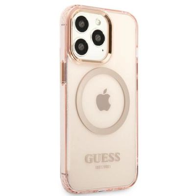 4. Etui Guess Gold Outline Translucent MagSafe na iPhone 13 Pro Max - różowe