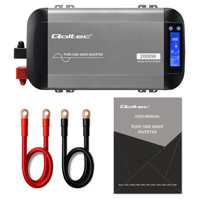 10. Qoltec Przetwornica napięcia Pure Sine Wave | 12V na 230V | 1000/2000W | LCD | USB | USB-C | Kompatybilna z LiFePO4 GEL AGM