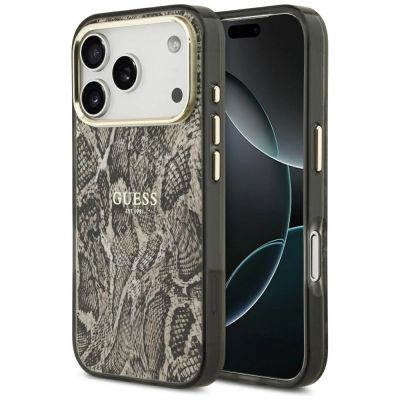 Etui Guess Python Pattern MagSafe na iPhone 17 Pro - brązowe