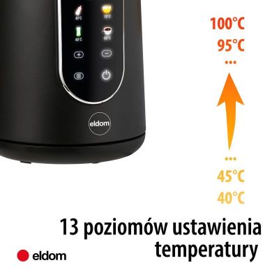 3. ELDOM CZAJNIK BEZPRZEWODOWY Z REGULACJĄ TEM. C550 CZARNY 5 ZAPISANYCH PROGRAMÓW: 40, 70, 80, 90, 100°C (TWORZYWO + STAL SZLAC
