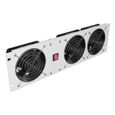 7. LANBERG PANEL WENTYLACYJNY PIONOWY 3U 19" DO SZAF RACK TRZY WENTYLATORY 230V SZARY