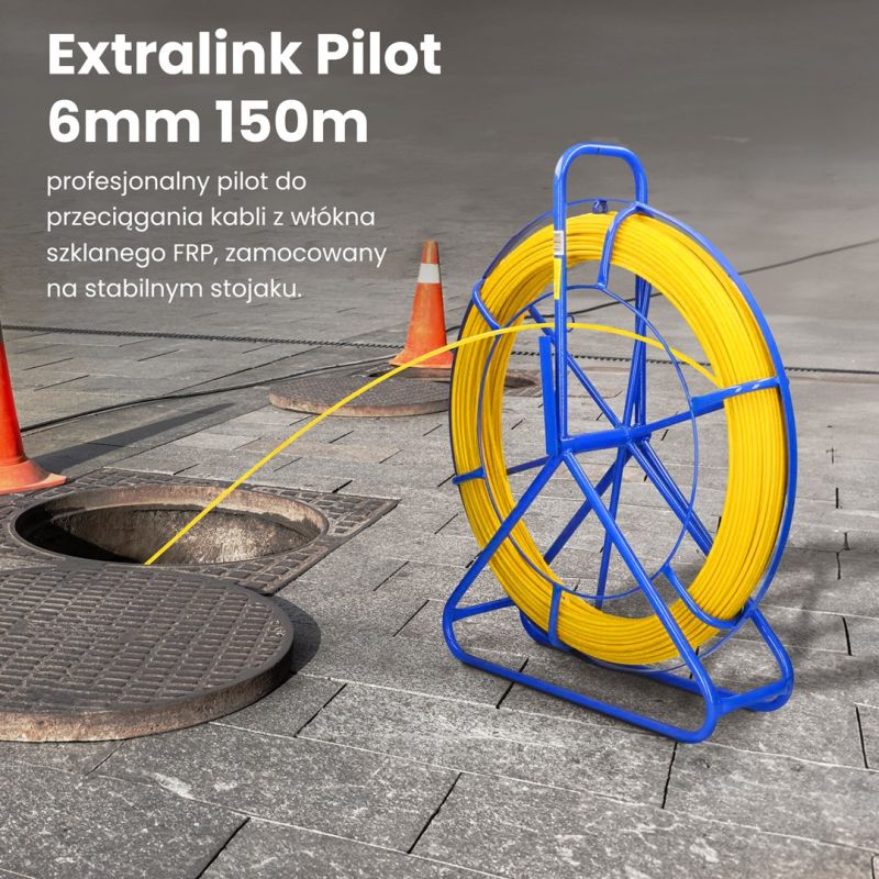 5. Extralink Pilot do przeciągania kabli 6mm 150m włókno szklane FRP, żółty