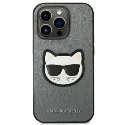 3. Etui Karl Lagerfeld Saffiano Choupette Head Patch na iPhone 14 Pro Max - srebrne