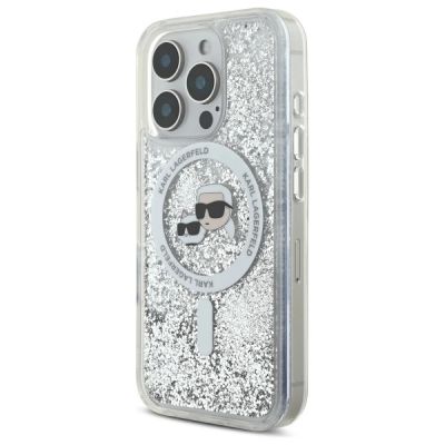 2. Etui Karl Lagerfeld Liquid Glitter Karl & Choupette Head Magsafe na iPhone 16 Pro Max - przezroczyste