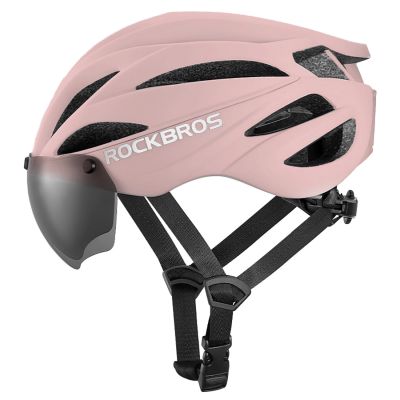 13. Kask rowerowy Rockbros z szybką, odpinane okulary z ochroną UV, unisex - brązowy