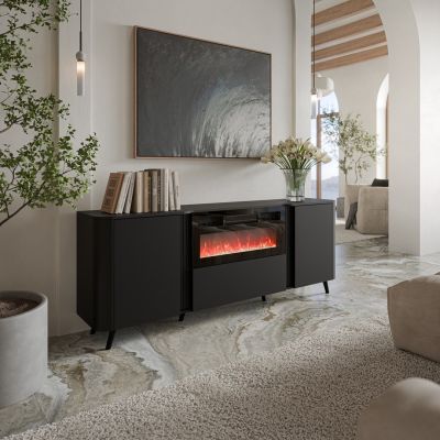 3. Komoda VOLARE 200x39x75 czarny + kominek