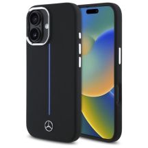 Etui Mercedes Silicone Blue Stripe MagSafe na iPhone 16 - czarne