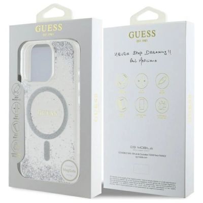 8. Etui Guess Resin Gradient Glitter MagSafe na iPhone 16 Pro - srebrne
