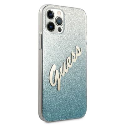4. Etui Guess Glitter Gradient Script na iPhone 12 Pro Max - niebieskie