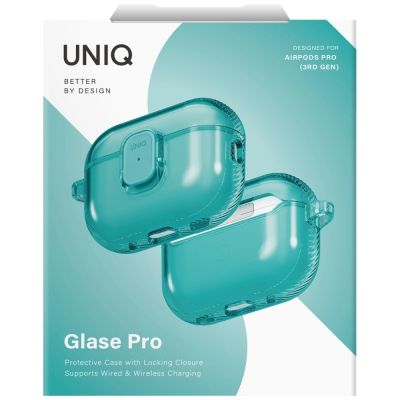 6. Etui UNIQ Glase Pro na AirPods Pro 3 Lock Case - przezroczysto-niebieski