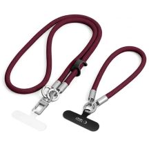 Smycz do telefonu Tech-Protect C10S Crossbody (114 cm) + na nadgarstek (31 cm) - bordowo-tytanowa