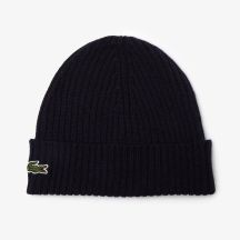 Czapka zimowa wełniana Lacoste Ribbed Wool Beanie Granatowa - RB0001-166