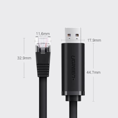 10. Ugreen kabel konsolowy przejściówka USB - Ethernet RJ45 1,5m czarny (CM204)