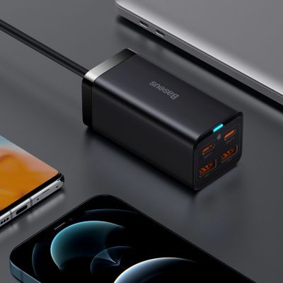 10. Baseus GaN3 Pro szybka uniwersalna ładowarka sieciowa GaN 2 x USB Typ C / 2x USB 100W PD3.0, QC4.0+, AFC czarny (CCGP000101)