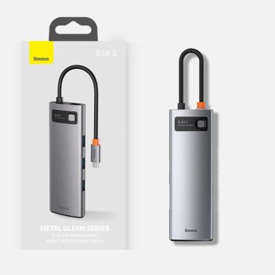 25. Hub Baseus Metal Gleam 8w1 USB-C - USB-C PD 100W 1x HDMI 4K 30Hz 1x czytnik kart SD i microSD 3x USB-A 3.2 1xRJ45 - szary