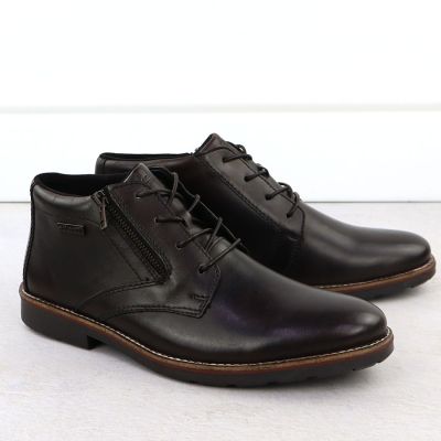 2. Skórzane wodoodporne trzewiki męskie nieocieplane brązowe Rieker 15324-25