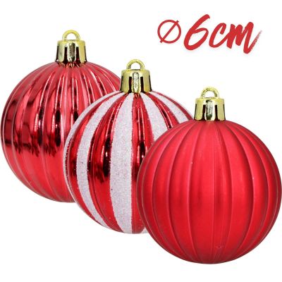 3. BOMBKA DEKORACYJNA PLASTIKOWA BEZPIECZNA 27SZT 6CM CZERWONO BIAŁE MICA