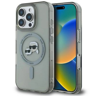 Etui Karl Lagerfeld IML Metal Karl&Choupette Head MagSafe na iPhone 16 Pro - czarne