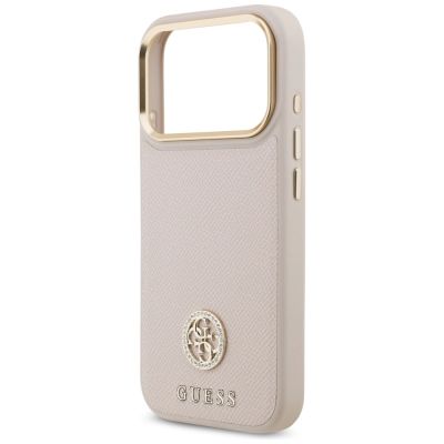 6. Etui Guess Grained Strass Logo MagSafe na iPhone 17 Pro - różowe