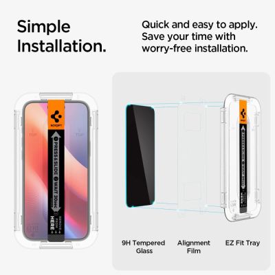 14. Szkło hartowane Spigen Glas.tR EzFit prywatyzujące na iPhone 15 / 16 z adapterem (2 szt.)