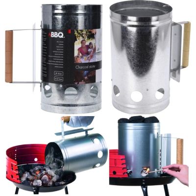 15. KOMIN ROZPALACZ DO GRILLA WYS. 27,5CM Z DREWNIANĄ RĄCZKĄ