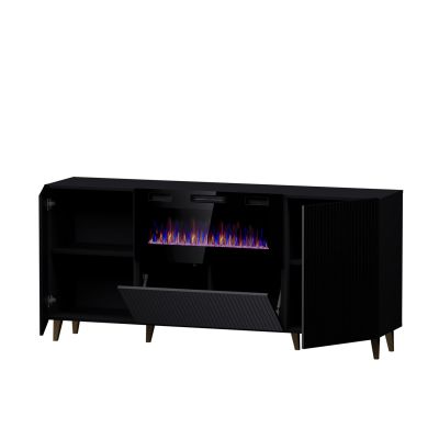2. Komoda PAFOS z kominkiem elektrycznym 180x42x82 czarny mat