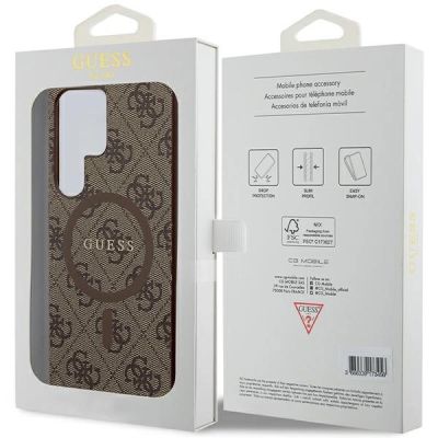 8. Etui Guess 4G Collection Leather Metal Logo MagSafe na Samsung Galaxy S24 Ultra - brązowe