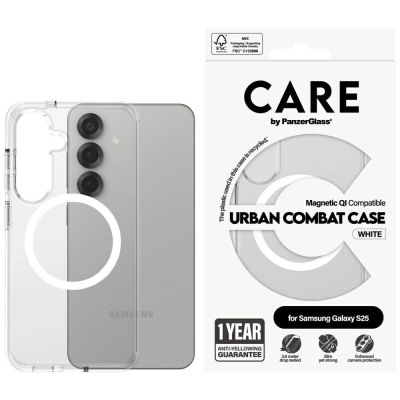 Etui CARE by PanzerGlass Flagship Urban Combat White QI do Samsung Galaxy S25 - przezroczysty
