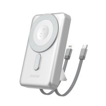 Powerbank Dudao K29 10000mAh PD 20W z MagSafe z metalową obudową, podstawką i wbudowanymi kablami USB-C/Lightning - srebrny