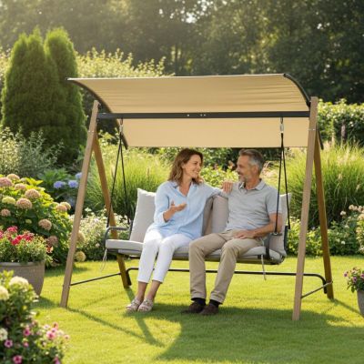 8. HUŚTAWKA OGRODOWO BALKONOWA 2 OSOBOWA 194x136x173CM PIASKOWA