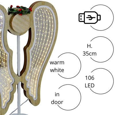 3. ANIOŁ DEKORACYJNY SKRZYDŁA DREWNIANY 106 LED INFINITY 37CM USB LUCA