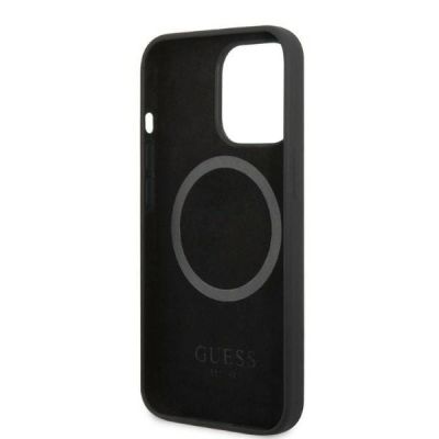 7. Etui Guess Silicone Logo Plate MagSafe na iPhone 13 Pro / iPhone 13 - czarne